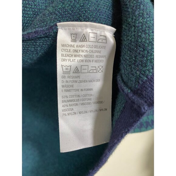 Susan Graver Cardigan Sweater Blue Green Houndstooth Women XL Christmas Holiday - Picture 15 of 15